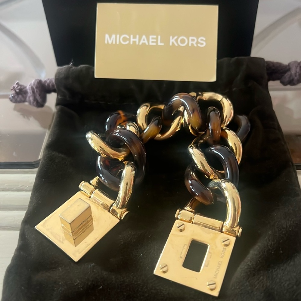 Michael Kors Gold and Brown Chain Bracelet
